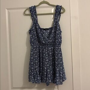 Blue Floral Sleeveless Romper